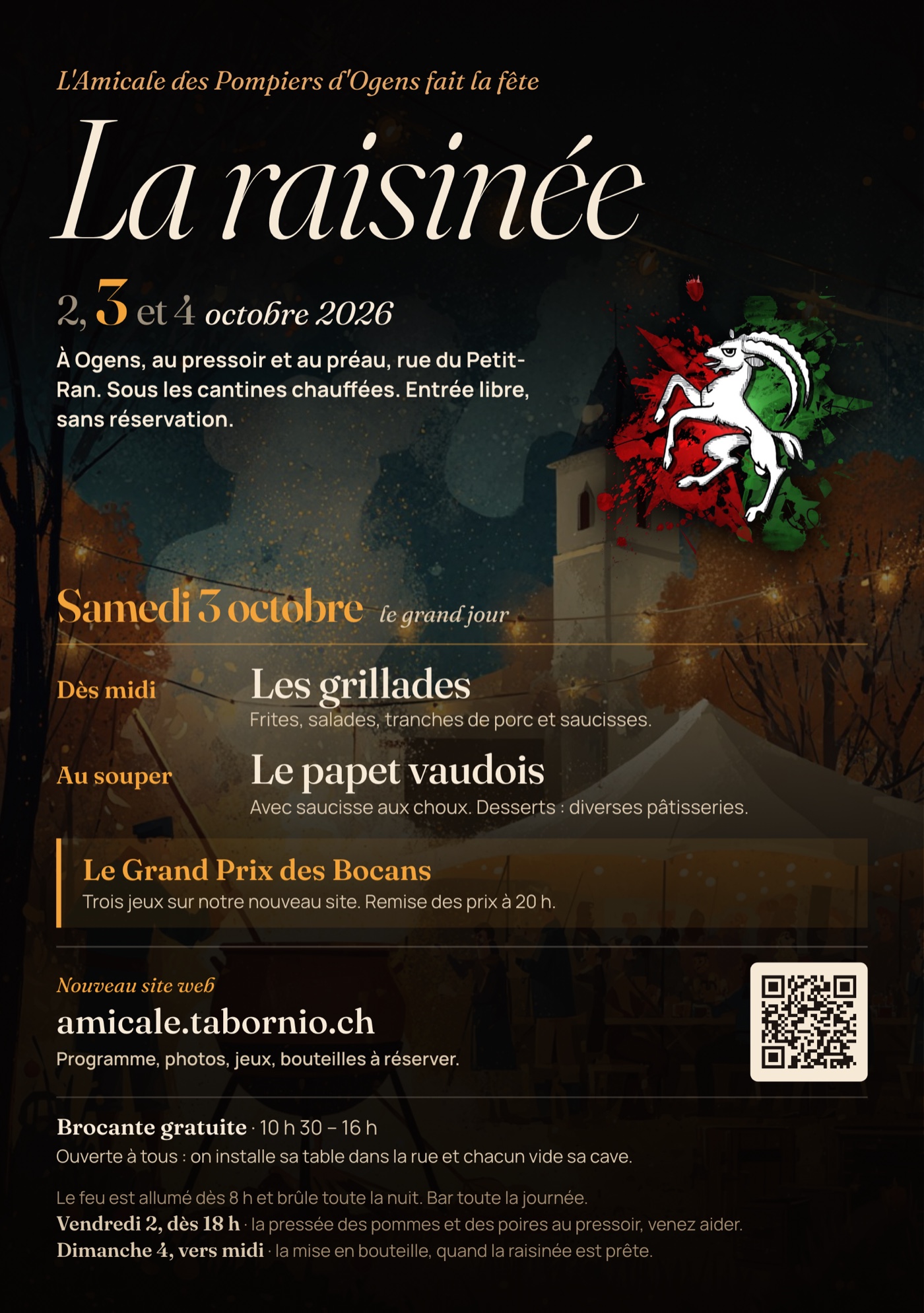 L’affiche de la Raisinée à Ogens, avec le bouc sur ses éclats verts et rouges.